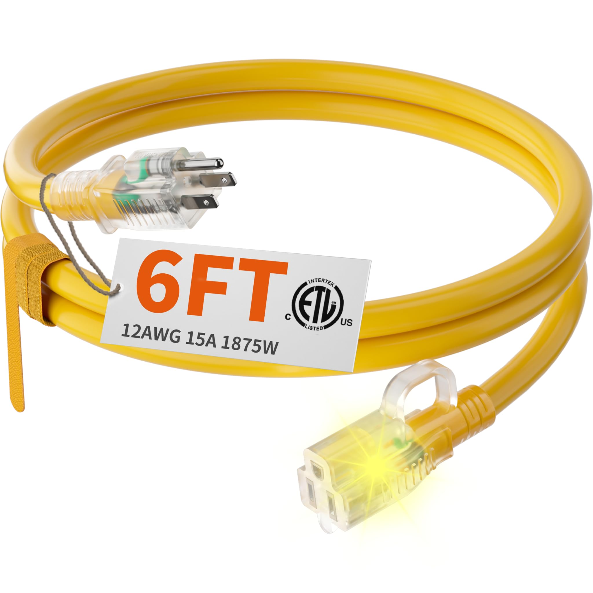 HUANCHAIN Indoor Outdoor Black Extension Cord 50 ft Waterproof, 16/3 Gauge Flexible Resistant Appliance Extension Cord Outside, 13A 1625W 16AWG SJTW, 3 Prong Heavy Duty Electric Cable, ETL Listed